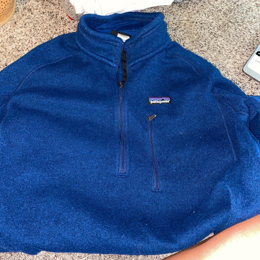 blue patagonia quarter zip pullover